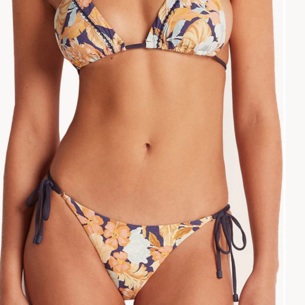 NWT Monte and Lou Paraiso Navy Blue and Orange Floral String Bikini Set Size 10
